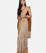 Beige Woven Chanderi Saree With Blouse