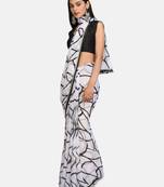 White Printed Chiffon Saree With Blouse