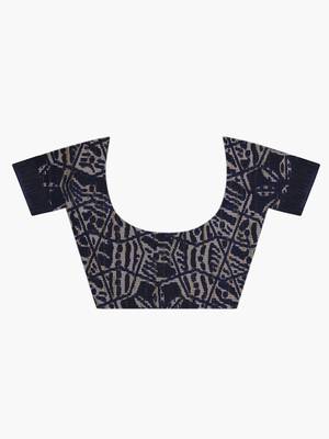 Navy blue printed poly silk saree with blouse 7