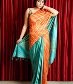 Orange woven cotton silk saree with blouse