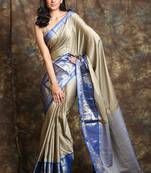 Dark silver woven silk saree with blouse