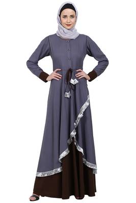 Dual colored Designer abaya- Grey-Coffee 1