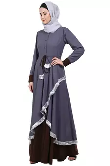 Dual colored Designer abaya- Grey-Coffee