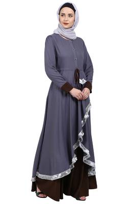 Dual colored Designer abaya- Grey-Coffee 3