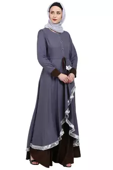 Dual colored Designer abaya- Grey-Coffee
