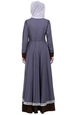 Dual colored Designer abaya- Grey-Coffee 4