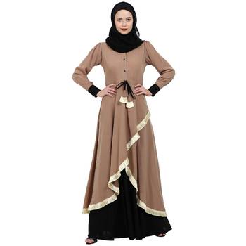 Dual colored Designer abaya- Beige-Black 1