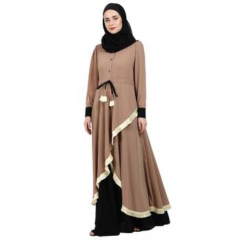 Dual colored Designer abaya- Beige-Black 2