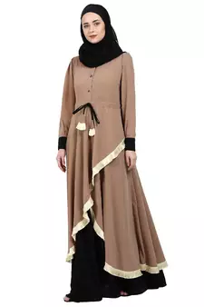 Dual colored Designer abaya- Beige-Black