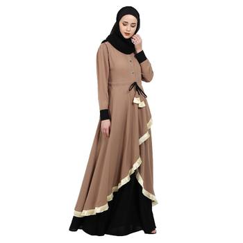 Dual colored Designer abaya- Beige-Black 3