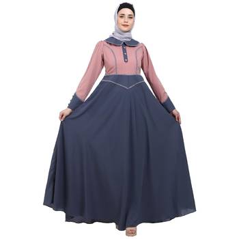 Dual colored abaya with Baby collar- Pink-Grey 1
