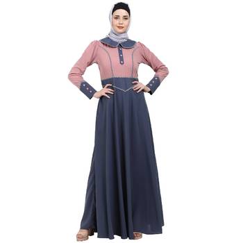 Dual colored abaya with Baby collar- Pink-Grey 2