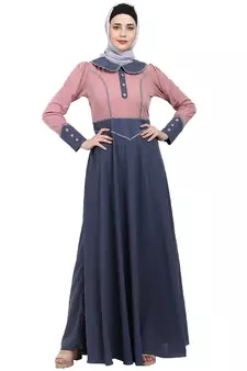 Dual colored abaya with Baby collar- Pink-Grey