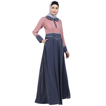 Dual colored abaya with Baby collar- Pink-Grey 3