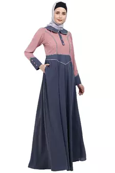Dual colored abaya with Baby collar- Pink-Grey