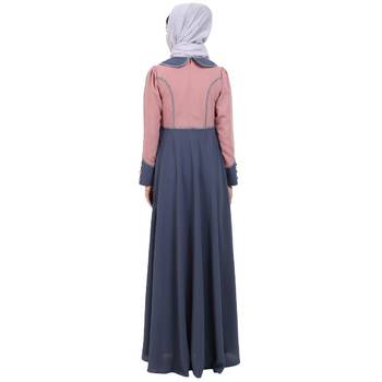 Dual colored abaya with Baby collar- Pink-Grey 4
