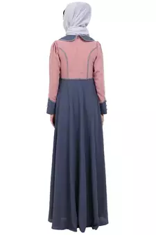 Dual colored abaya with Baby collar- Pink-Grey