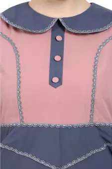 Dual colored abaya with Baby collar- Pink-Grey