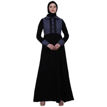 Dual colored abaya with Baby collar- Black-Grey 1