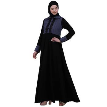 Dual colored abaya with Baby collar- Black-Grey 2