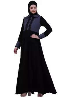 Dual colored abaya with Baby collar- Black-Grey