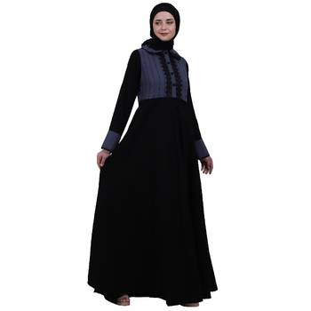 Dual colored abaya with Baby collar- Black-Grey 3