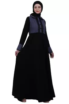 Dual colored abaya with Baby collar- Black-Grey