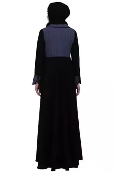 Dual colored abaya with Baby collar- Black-Grey