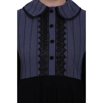 Dual colored abaya with Baby collar- Black-Grey 5
