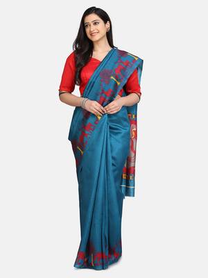 Teal Green  Plain Art Silk Saree With Blouse 1