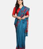 Teal Green  Plain Art Silk Saree With Blouse