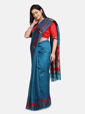 Teal Green  Plain Art Silk Saree With Blouse 3