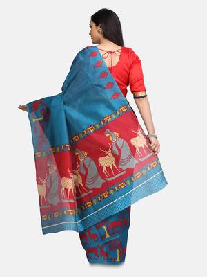Teal Green  Plain Art Silk Saree With Blouse 4