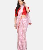 White printed chiffon saree with blouse