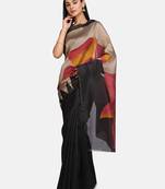 Black Printed Poly Silk Saree With Blouse