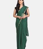 Green printed chiffon saree with blouse