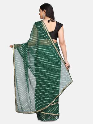 Green printed chiffon saree with blouse 4