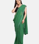 Dark Green Printed Chiffon Saree With Blouse