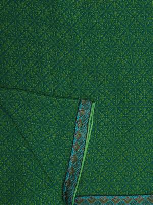Dark Green Printed Chiffon Saree With Blouse 5