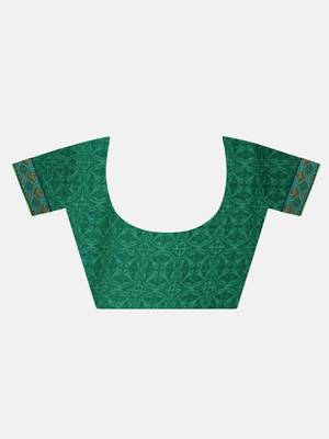 Dark Green Printed Chiffon Saree With Blouse 6