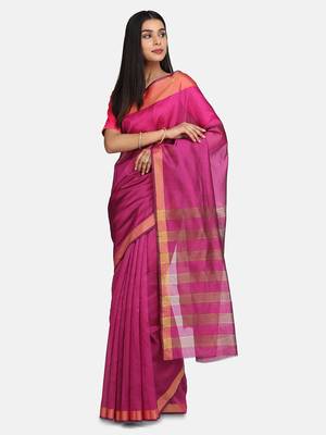 Purple Woven Chanderi Saree With Blouse 1