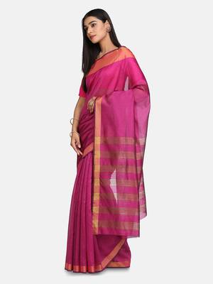 Purple Woven Chanderi Saree With Blouse 3