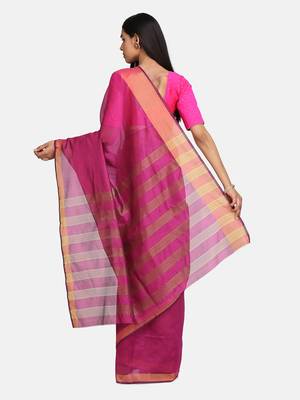 Purple Woven Chanderi Saree With Blouse 5