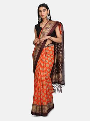 Red Printed Poly Silk Saree With Blouse 1