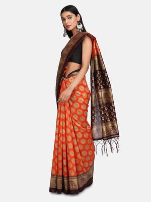 Red Printed Poly Silk Saree With Blouse 4