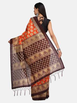 Red Printed Poly Silk Saree With Blouse 5
