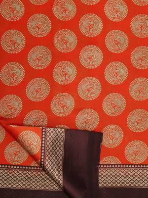 Red Printed Poly Silk Saree With Blouse 6