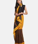 Mustard Hand Weaven Khadi Cotton  daily Wear Handloom Saree With Blouse