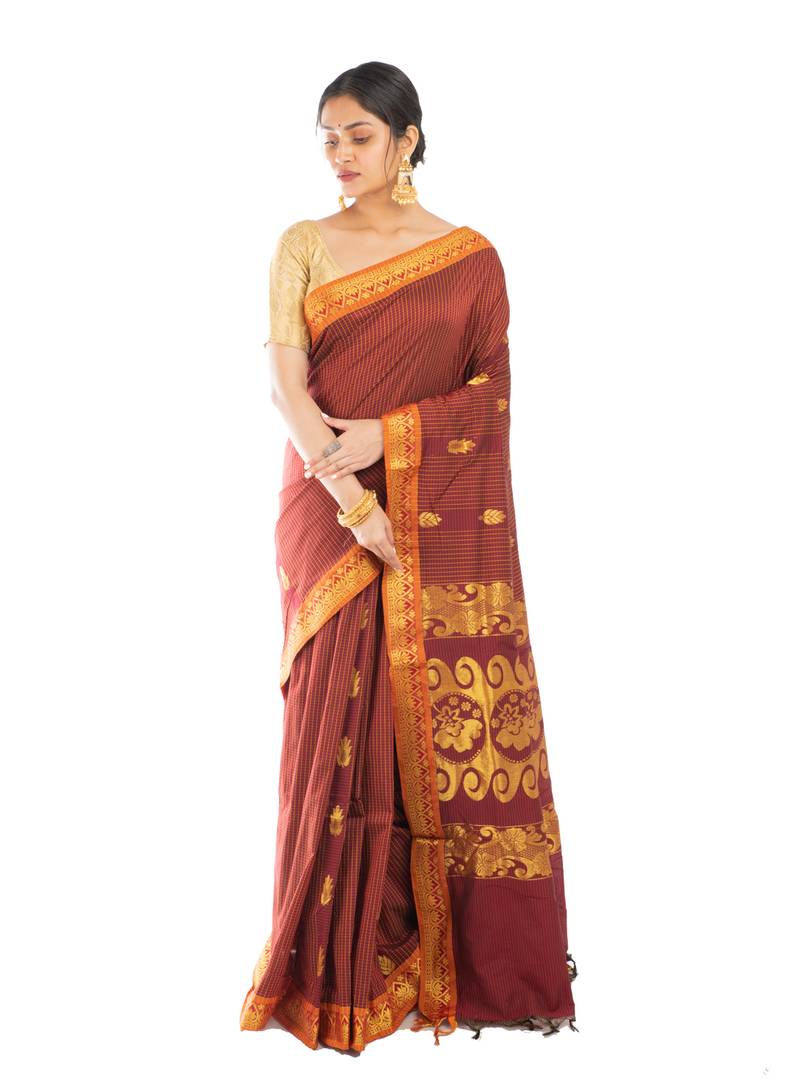 Bunkaari India Women Silk Blend Chettinad Zari saree
