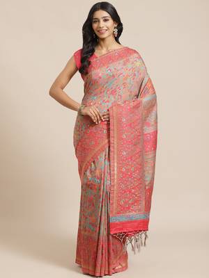 Grey woven pure viscose saree with blouse 1